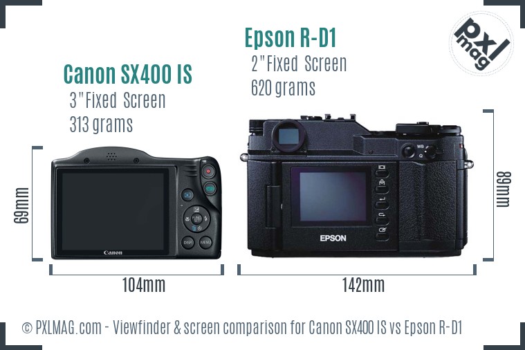 Canon SX400 IS vs Epson R-D1 Screen and Viewfinder comparison