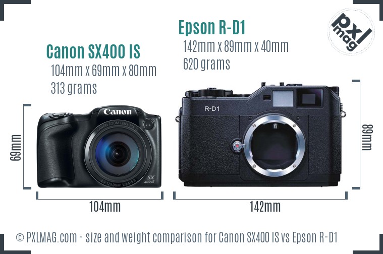 Canon SX400 IS vs Epson R-D1 size comparison