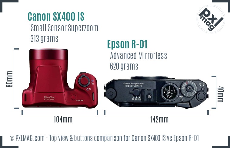 Canon SX400 IS vs Epson R-D1 top view buttons comparison
