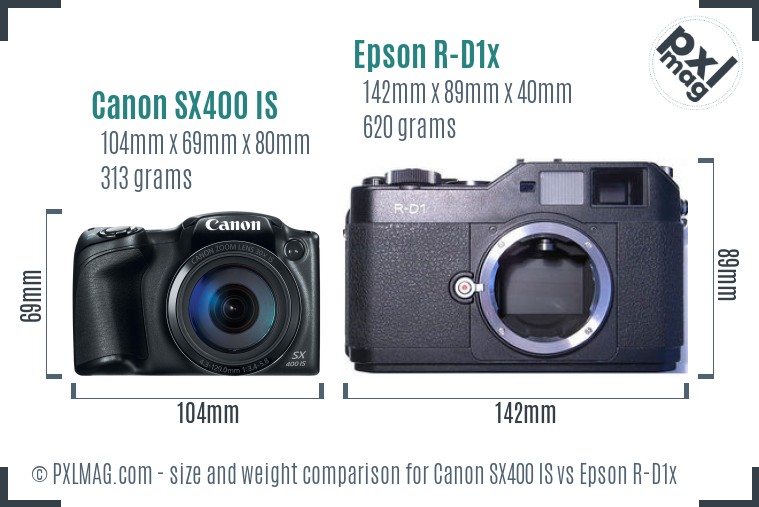Canon SX400 IS vs Epson R-D1x size comparison