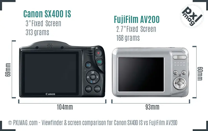 Canon SX400 IS vs FujiFilm AV200 Screen and Viewfinder comparison