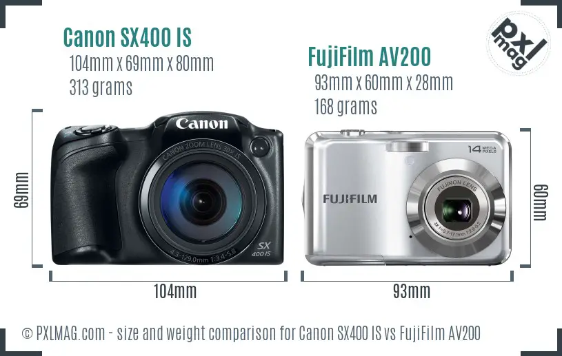 Canon SX400 IS vs FujiFilm AV200 size comparison