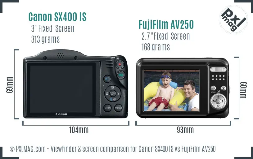 Canon SX400 IS vs FujiFilm AV250 Screen and Viewfinder comparison