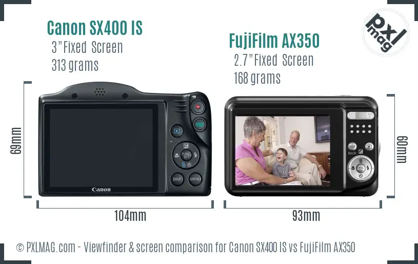 Canon SX400 IS vs FujiFilm AX350 Screen and Viewfinder comparison
