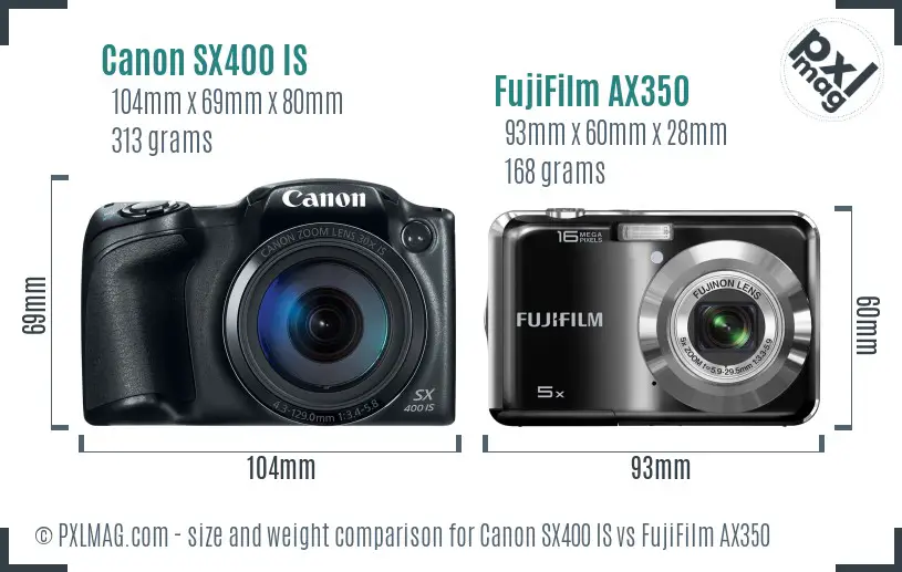 Canon SX400 IS vs FujiFilm AX350 size comparison