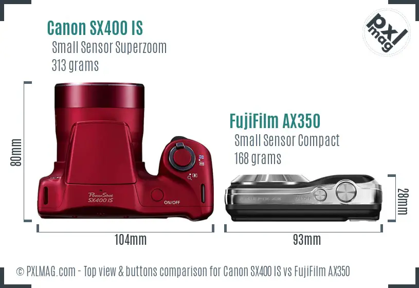 Canon SX400 IS vs FujiFilm AX350 top view buttons comparison