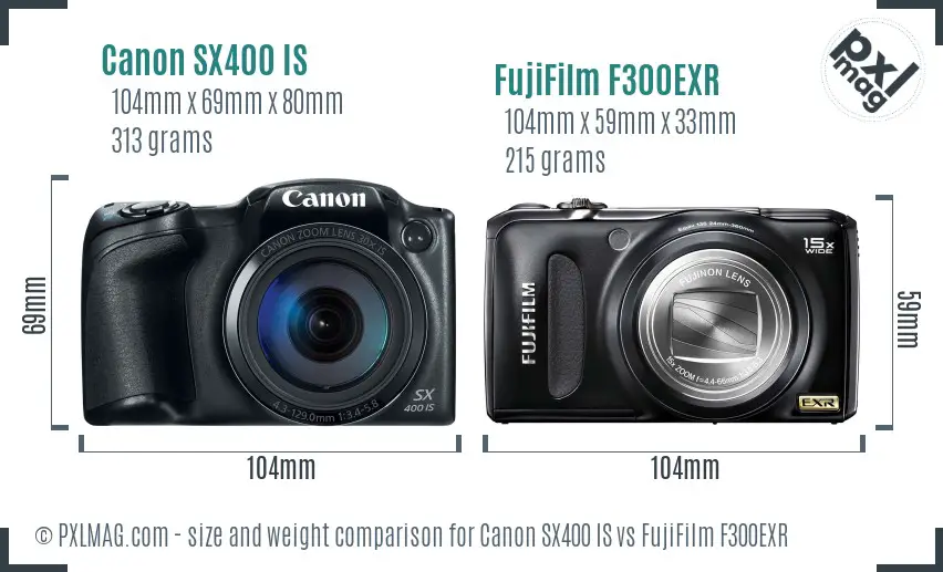 Canon SX400 IS vs FujiFilm F300EXR size comparison Canon SX400 IS vs FujiFilm F300EXR size comparison