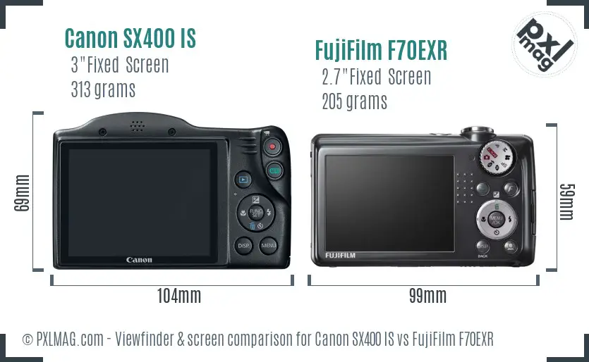 Canon SX400 IS vs FujiFilm F70EXR Screen and Viewfinder comparison