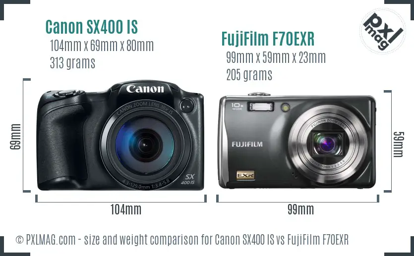 Canon SX400 IS vs FujiFilm F70EXR size comparison