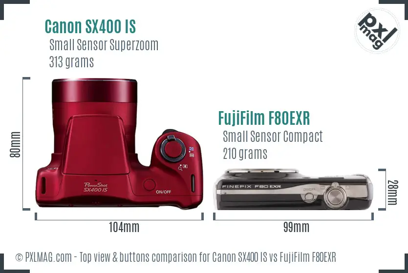 Canon SX400 IS vs FujiFilm F80EXR top view buttons comparison