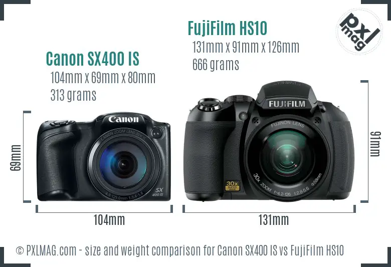 Canon SX400 IS vs FujiFilm HS10 size comparison