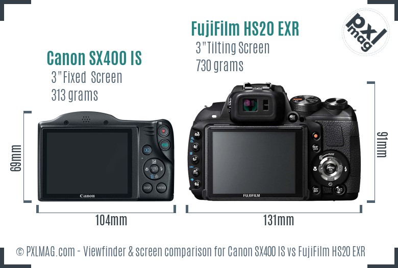 Canon SX400 IS vs FujiFilm HS20 EXR Screen and Viewfinder comparison
