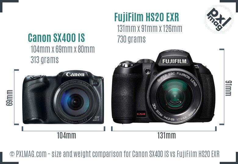 Canon SX400 IS vs FujiFilm HS20 EXR size comparison