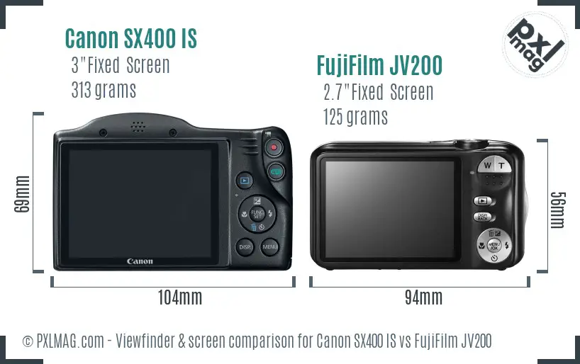 Canon SX400 IS vs FujiFilm JV200 Screen and Viewfinder comparison Canon SX400 IS vs FujiFilm JV200 Screen and Viewfinder comparison