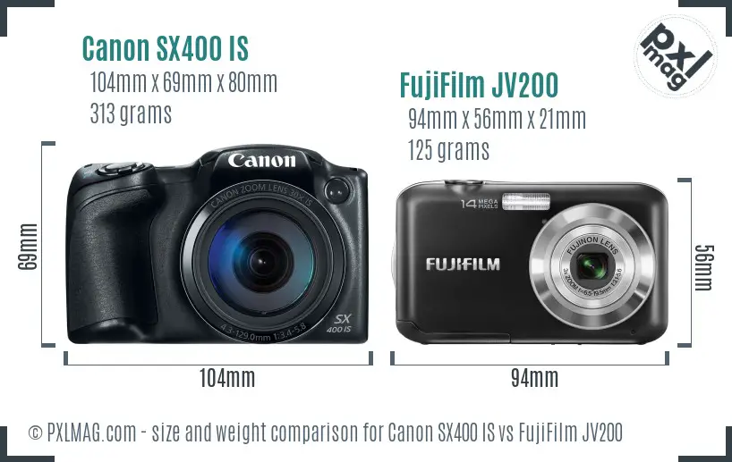 Canon SX400 IS vs FujiFilm JV200 size comparison Canon SX400 IS vs FujiFilm JV200 size comparison