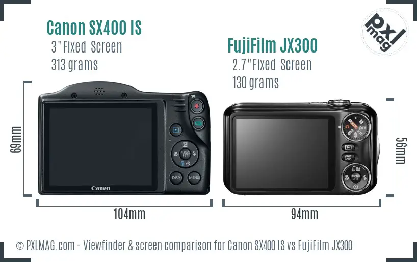 Canon SX400 IS vs FujiFilm JX300 Screen and Viewfinder comparison