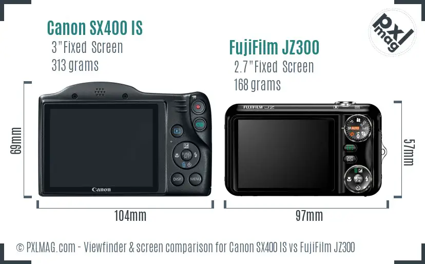 Canon SX400 IS vs FujiFilm JZ300 Screen and Viewfinder comparison