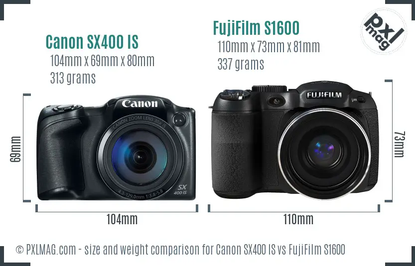 Canon SX400 IS vs FujiFilm S1600 size comparison Canon SX400 IS vs FujiFilm S1600 size comparison
