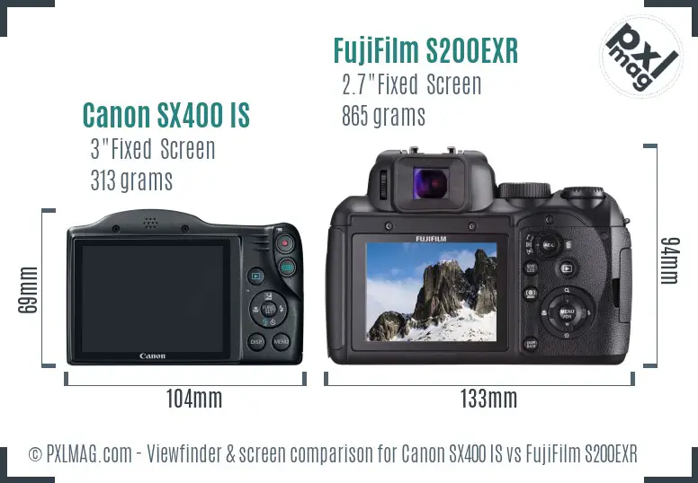 Canon SX400 IS vs FujiFilm S200EXR Screen and Viewfinder comparison