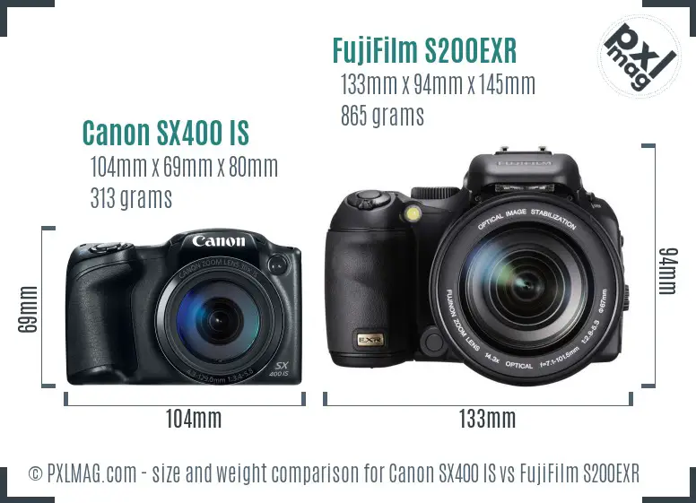 Canon SX400 IS vs FujiFilm S200EXR size comparison