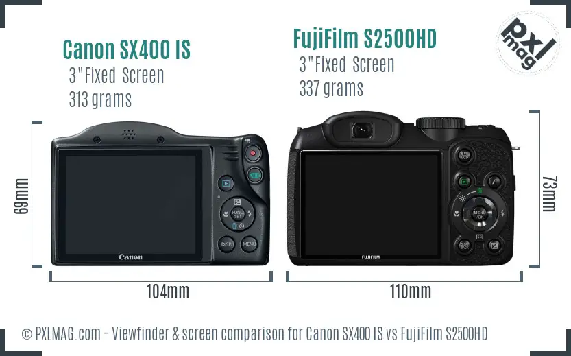 Canon SX400 IS vs FujiFilm S2500HD Screen and Viewfinder comparison