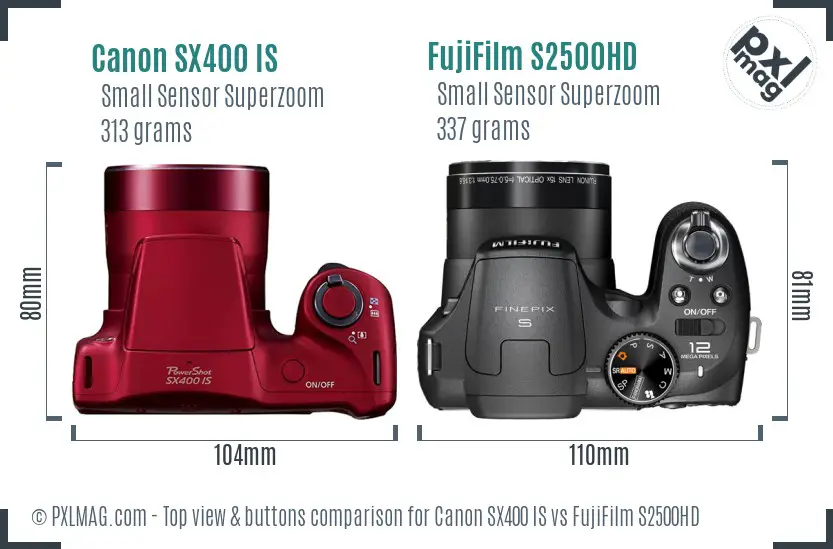 Canon SX400 IS vs FujiFilm S2500HD top view buttons comparison
