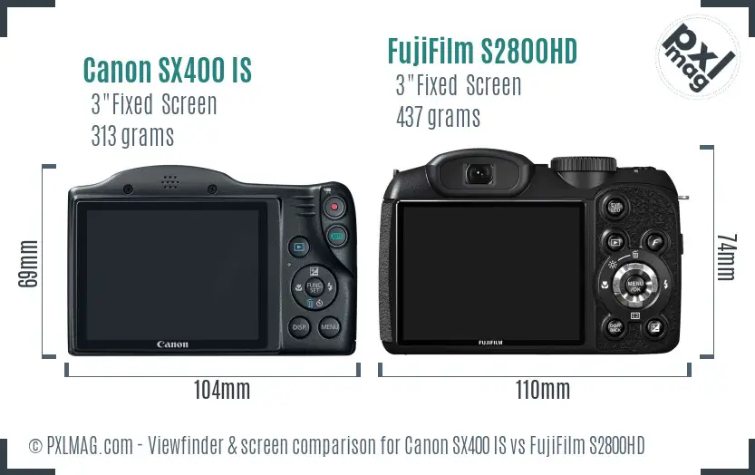 Canon SX400 IS vs FujiFilm S2800HD Screen and Viewfinder comparison