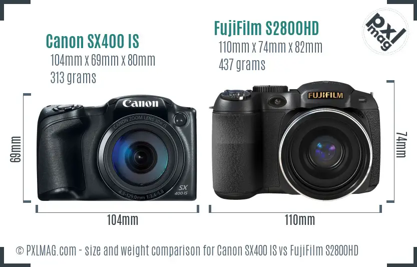 Canon SX400 IS vs FujiFilm S2800HD size comparison