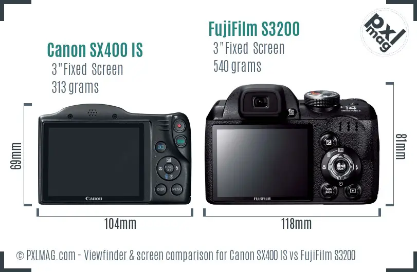 Canon SX400 IS vs FujiFilm S3200 Screen and Viewfinder comparison