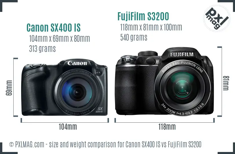 Canon SX400 IS vs FujiFilm S3200 size comparison