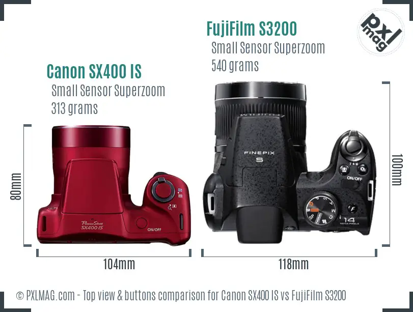 Canon SX400 IS vs FujiFilm S3200 top view buttons comparison