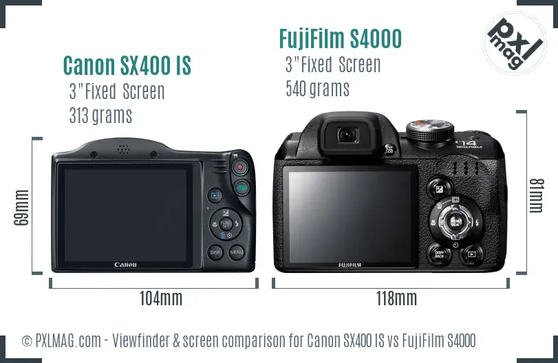 Canon SX400 IS vs FujiFilm S4000 Screen and Viewfinder comparison