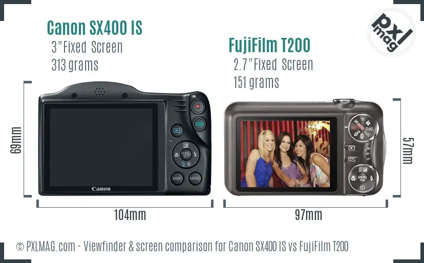 Canon SX400 IS vs FujiFilm T200 Screen and Viewfinder comparison