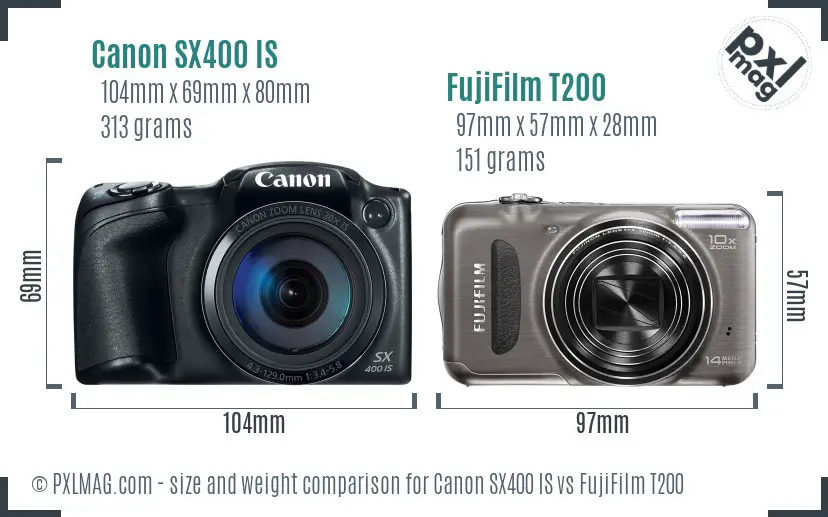 Canon SX400 IS vs FujiFilm T200 size comparison