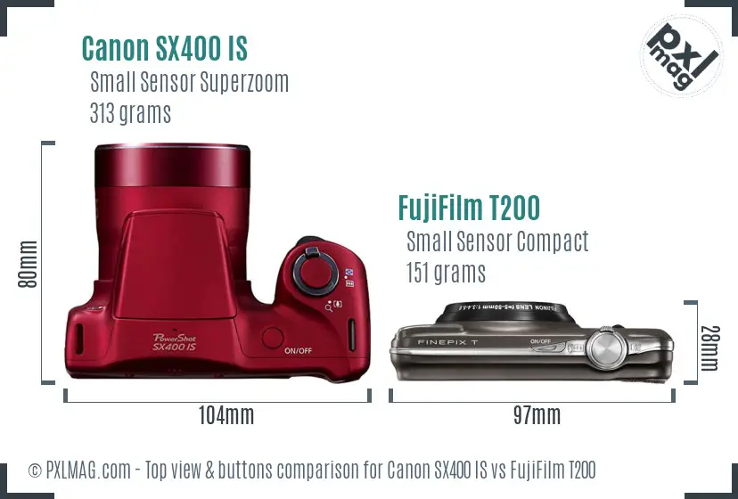 Canon SX400 IS vs FujiFilm T200 top view buttons comparison