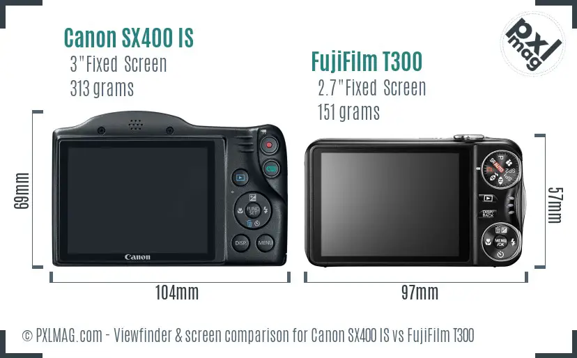 Canon SX400 IS vs FujiFilm T300 Screen and Viewfinder comparison