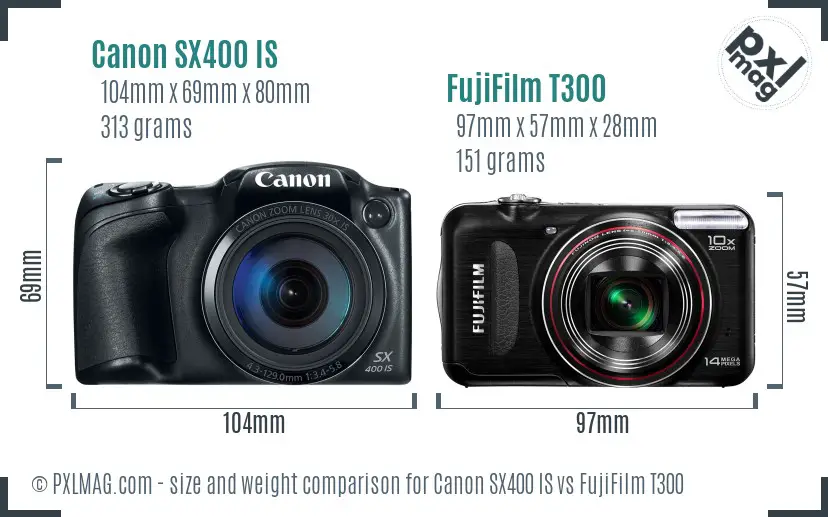 Canon SX400 IS vs FujiFilm T300 size comparison