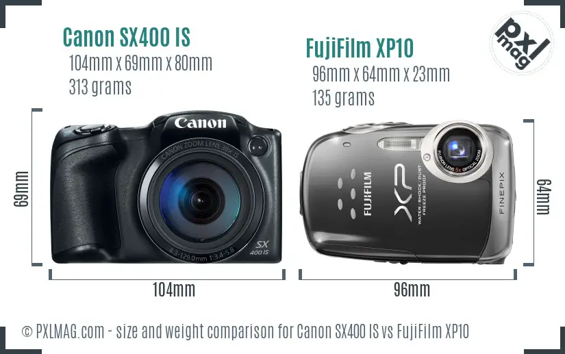 Canon SX400 IS vs FujiFilm XP10 size comparison