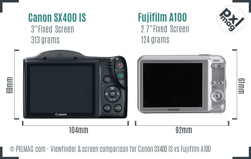 Canon SX400 IS vs Fujifilm A100 Screen and Viewfinder comparison