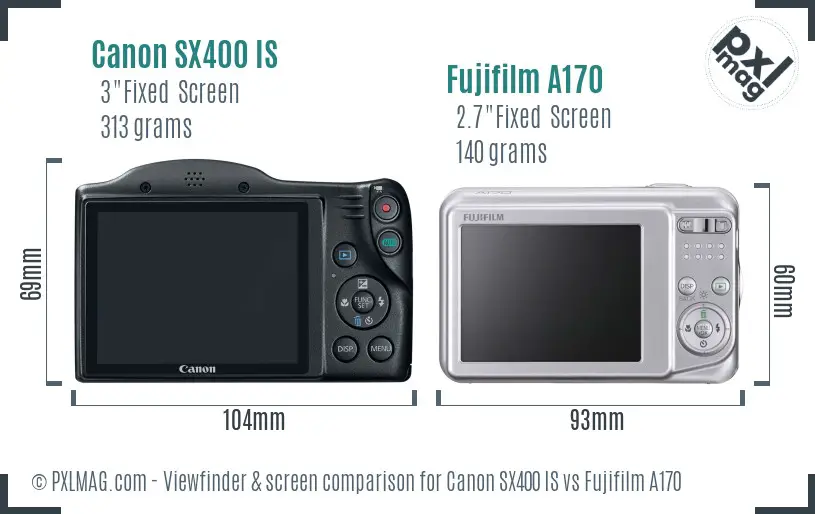 Canon SX400 IS vs Fujifilm A170 Screen and Viewfinder comparison