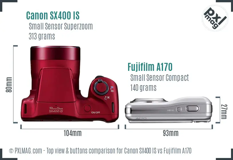 Canon SX400 IS vs Fujifilm A170 top view buttons comparison