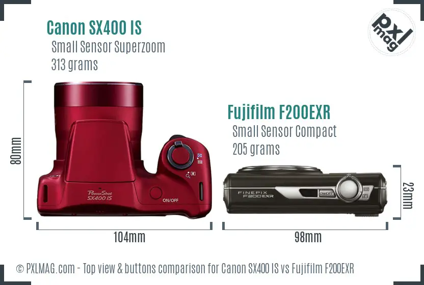Canon SX400 IS vs Fujifilm F200EXR top view buttons comparison Canon SX400 IS vs Fujifilm F200EXR top view buttons comparison