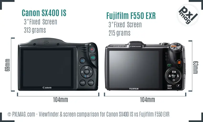 Canon SX400 IS vs Fujifilm F550 EXR Screen and Viewfinder comparison