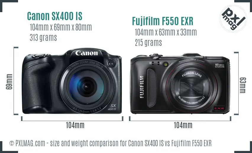 Canon SX400 IS vs Fujifilm F550 EXR size comparison Canon SX400 IS vs Fujifilm F550 EXR size comparison