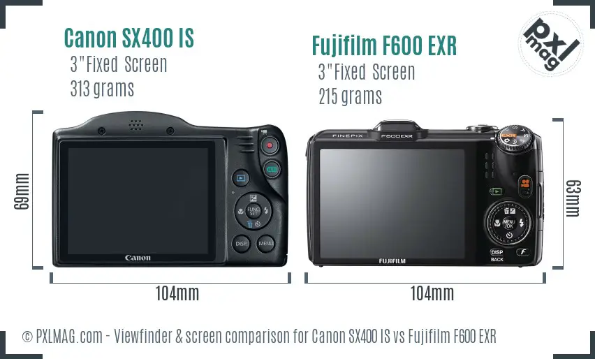 Canon SX400 IS vs Fujifilm F600 EXR Screen and Viewfinder comparison