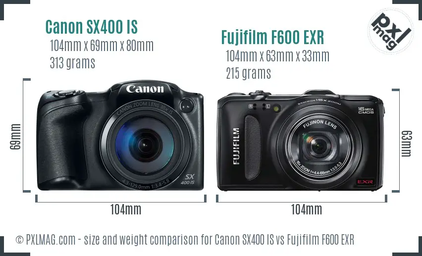 Canon SX400 IS vs Fujifilm F600 EXR size comparison