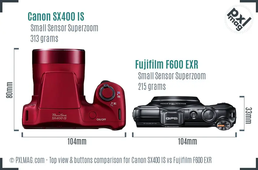 Canon SX400 IS vs Fujifilm F600 EXR top view buttons comparison
