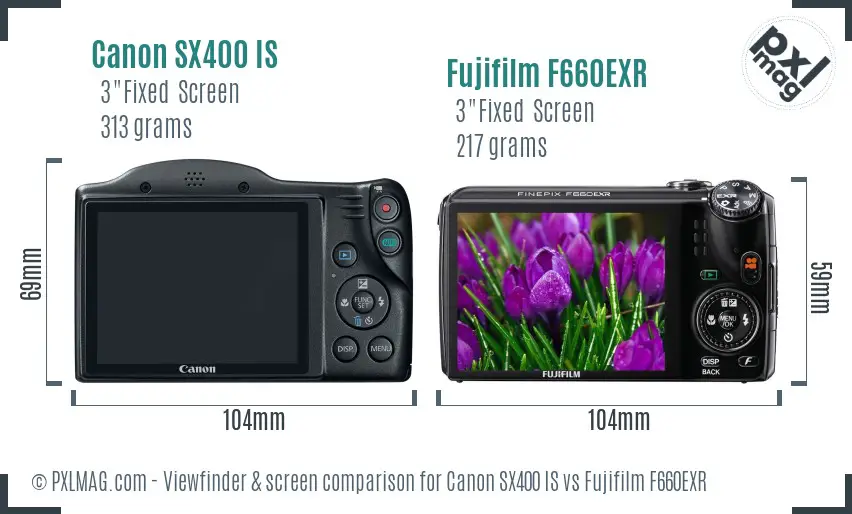 Canon SX400 IS vs Fujifilm F660EXR Screen and Viewfinder comparison