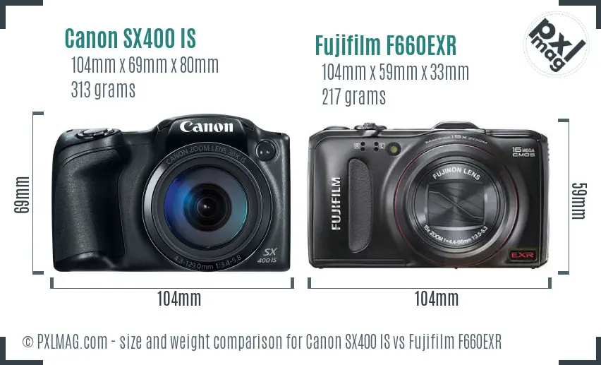 Canon SX400 IS vs Fujifilm F660EXR size comparison Canon SX400 IS vs Fujifilm F660EXR size comparison