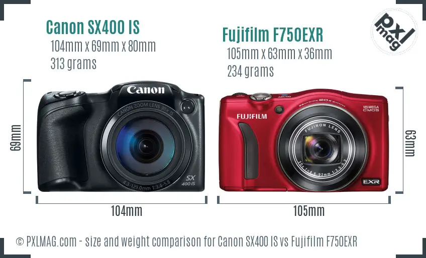 Canon SX400 IS vs Fujifilm F750EXR size comparison Canon SX400 IS vs Fujifilm F750EXR size comparison